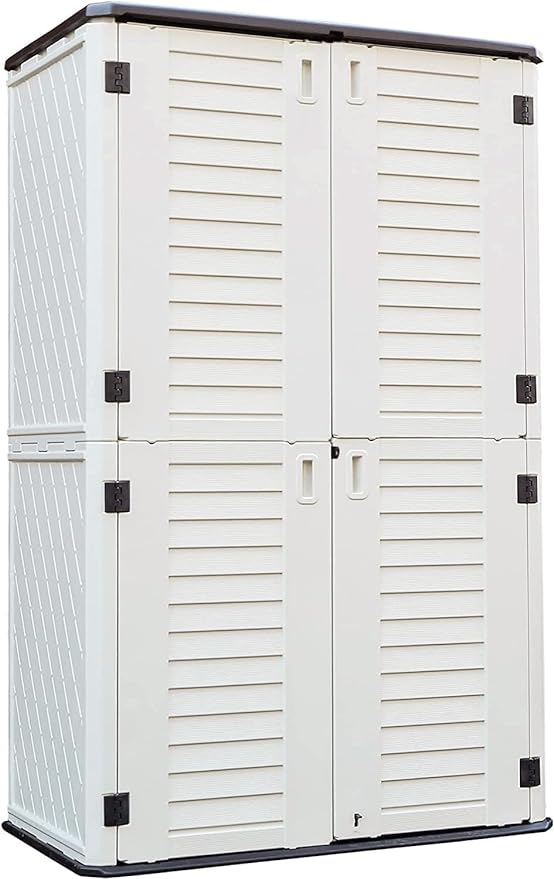 Outdoor Storage Cabinet Waterproof, Resin Vertical Outdoor Storage Shed