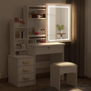 Vanity Desk with Lights,Makeup Vanity with Mirror,Small Vanity with 4 Drawers&Storage Shelves