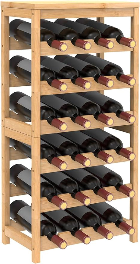 24-Bottle Wine Rack Freestanding Floor, 6-Tier Bamboo Wine Display Rack Storage Shelf