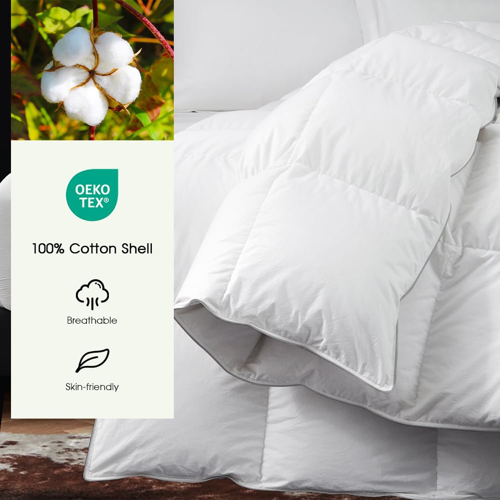 PF Goose Feather Down Duvet Insert 100% Cotton Shell - All Season Down Comforter