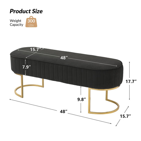 EcoHarbor Velvet Ottoman Bedroom Bench, Upholstered End of Bed Bench with Gold Legs,