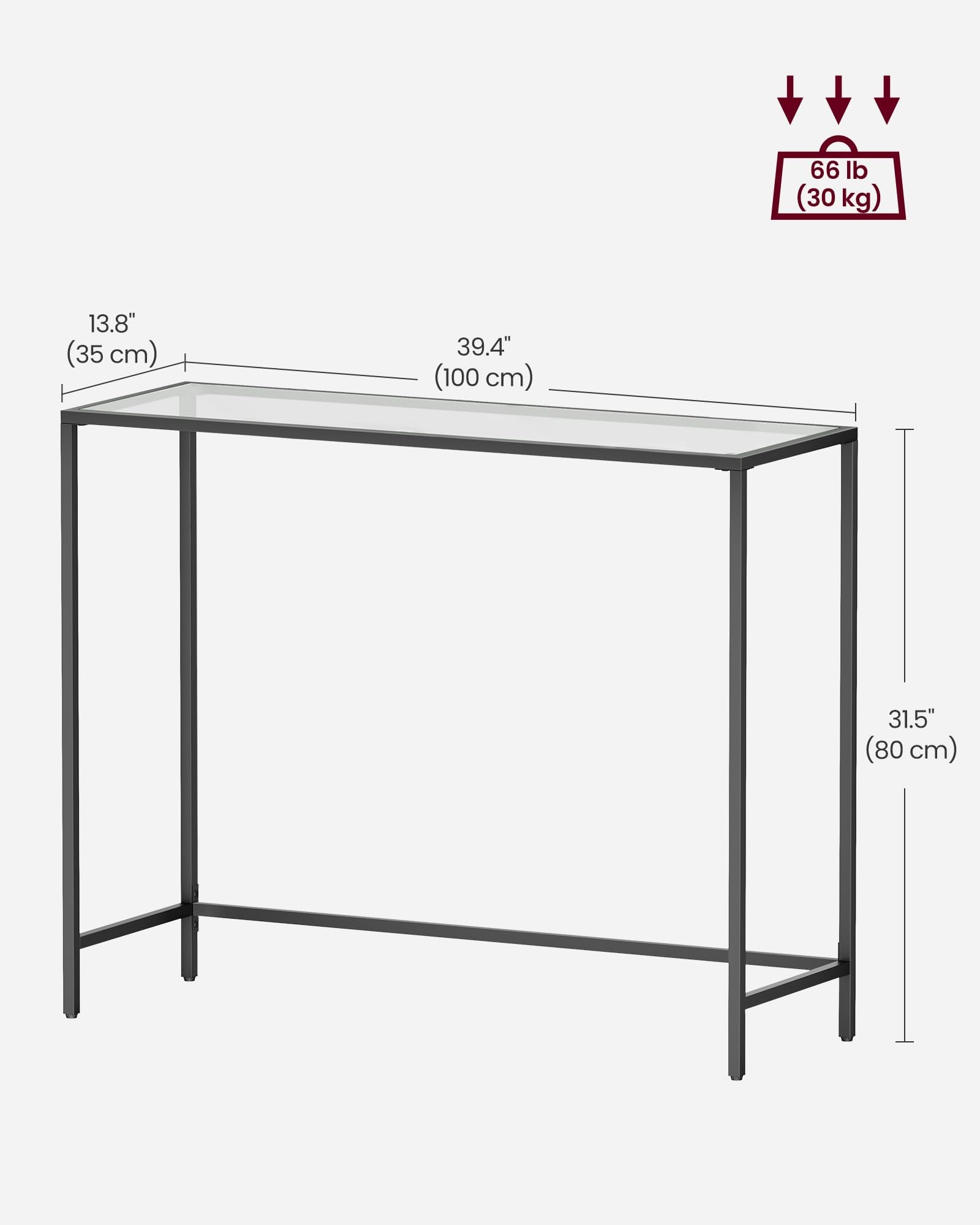 39.4 Inches Console Table, Tempered Glass Sofa Table, Modern Entryway Table, Metal Frame, Easy