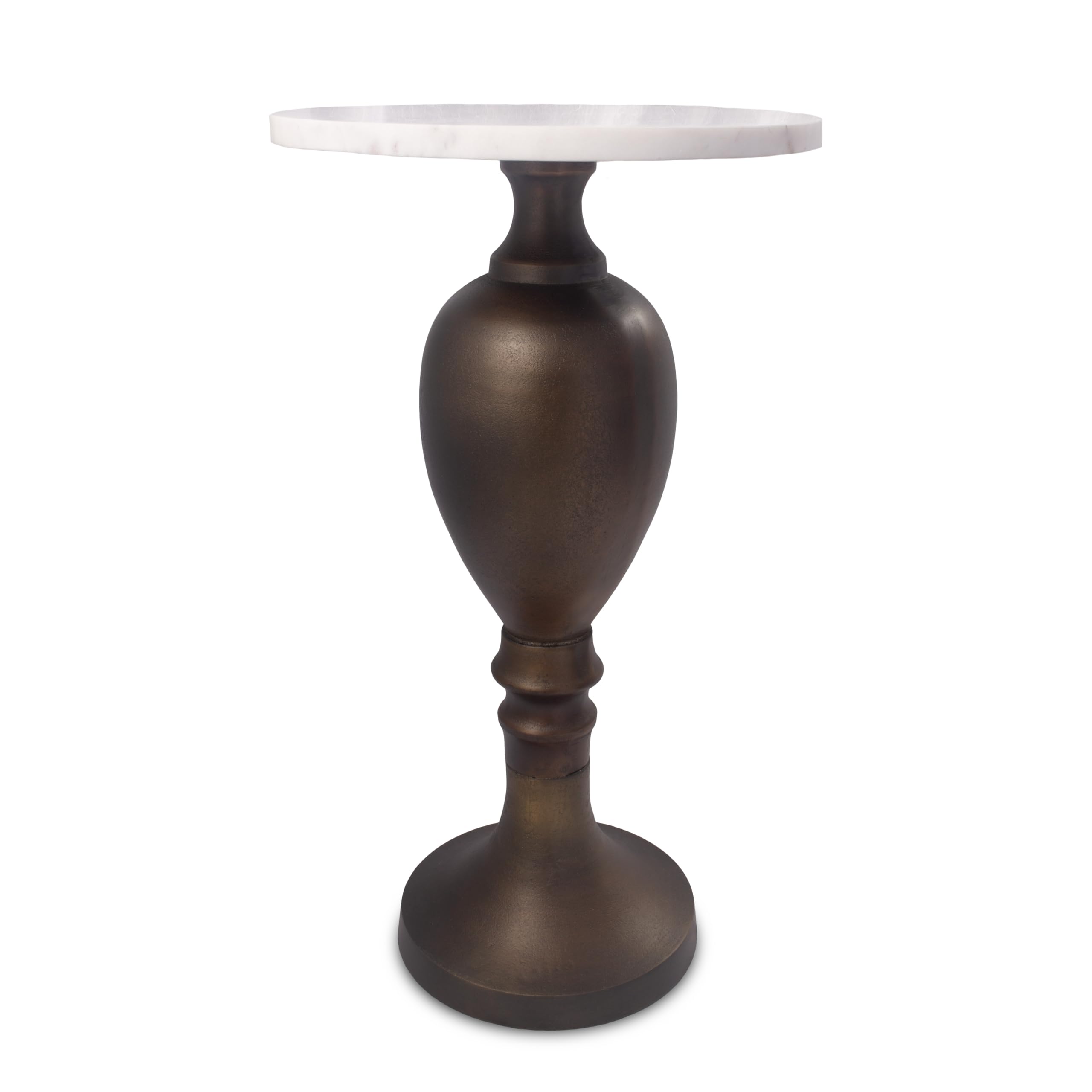 Small Round Brass and Marble Side Table, Ethos Accent Table, Round Pedestal Side