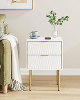 Night Stand with Charging Station, Fluted Bedside Table with Gold Frame