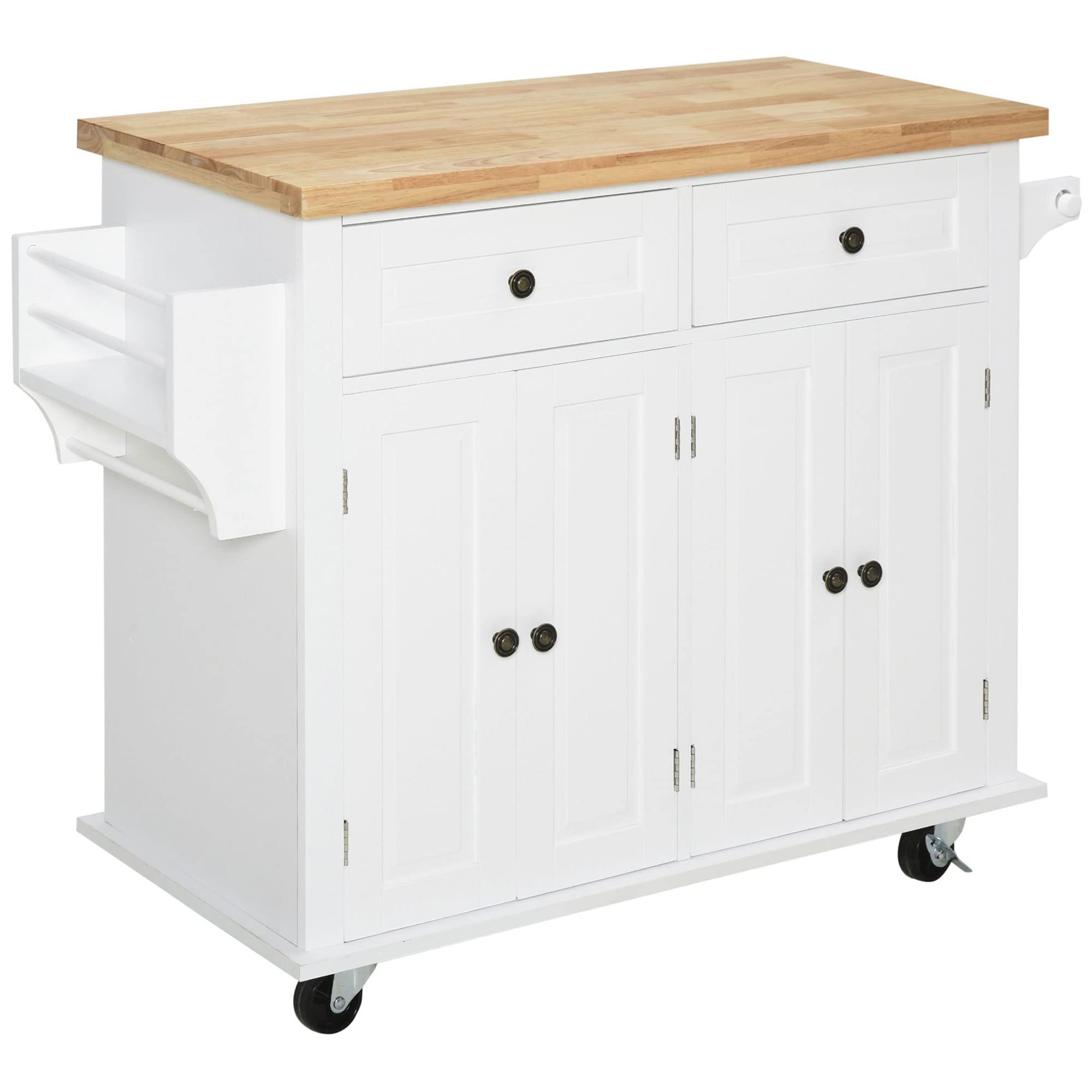 Kitchen Island on Wheels, Rolling Cart with Rubberwood Top