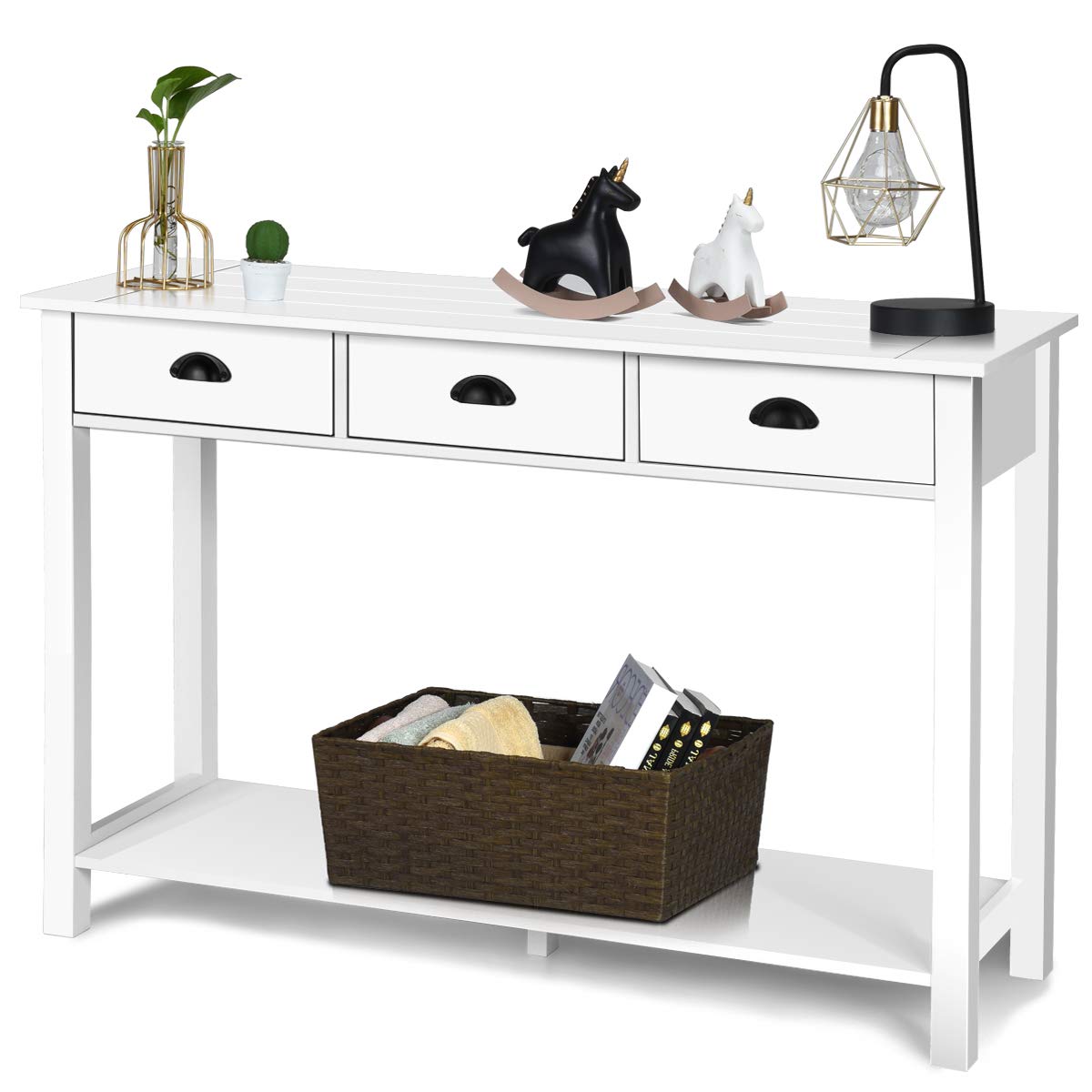 Console Table with 3 Drawers, Sofa Side Table with Shelf