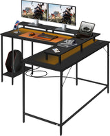 53.5" L Shaped Computer Desk Gaming Desk with LED Lights and Power Outlets