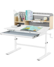 39in Wide Adjustable Height Kids Desk with Tilting Desktop, Steel Frame, Drawer