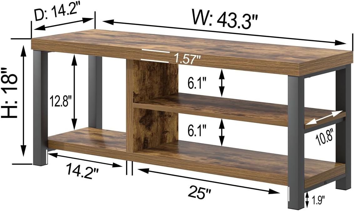 Modern Wood Storage Bench for Entryway Hallway, Industrial Indoor Shoe Rack Bench Seat for Living Room Bedroom,