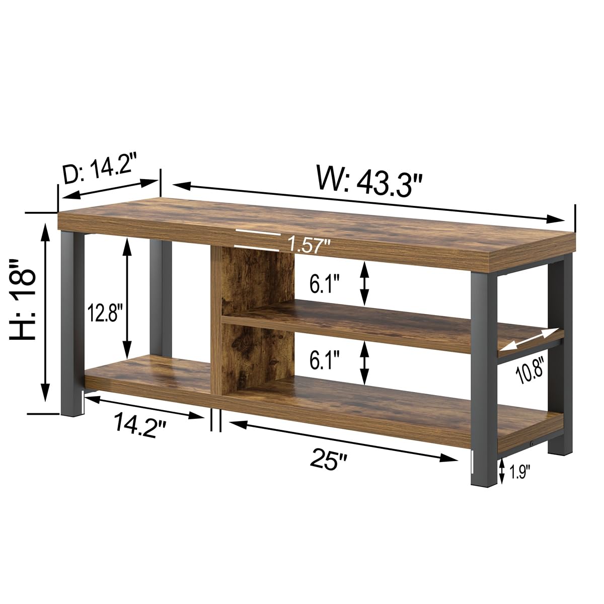 Modern Wood Storage Bench for Entryway Hallway, Industrial Indoor Shoe Rack Bench Seat for Living Room Bedroom,