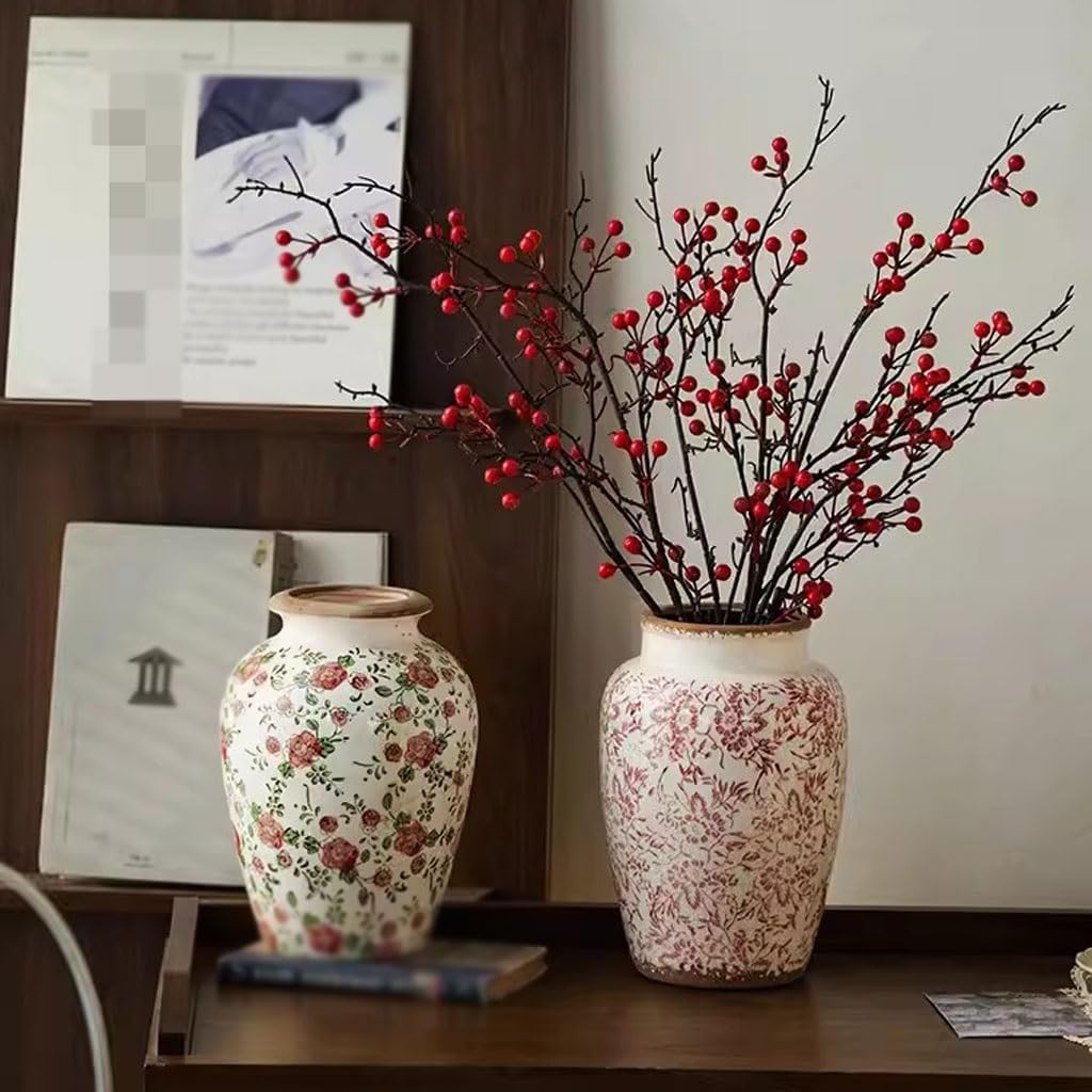 Flower Vases for Bouquet Retro Ice Crack Glaze Old Ceramic Vase Living Roomecorations(A)