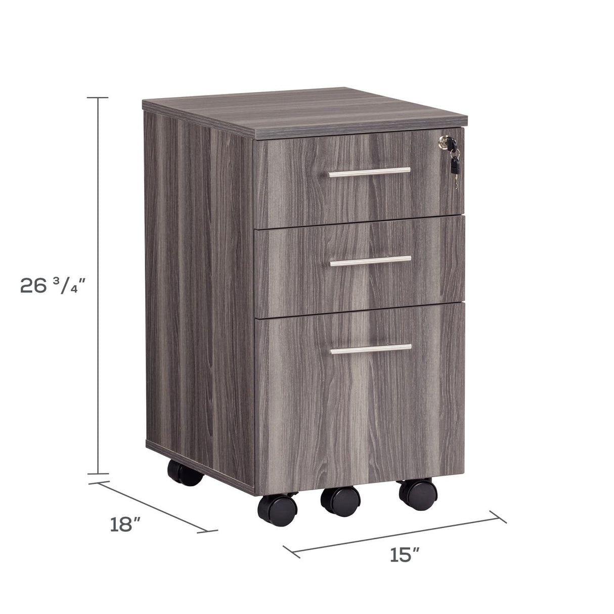 Mayline MNBBFLGS Medina 3-Drawer Lockable Mobile File Cabinet, 26.75"H