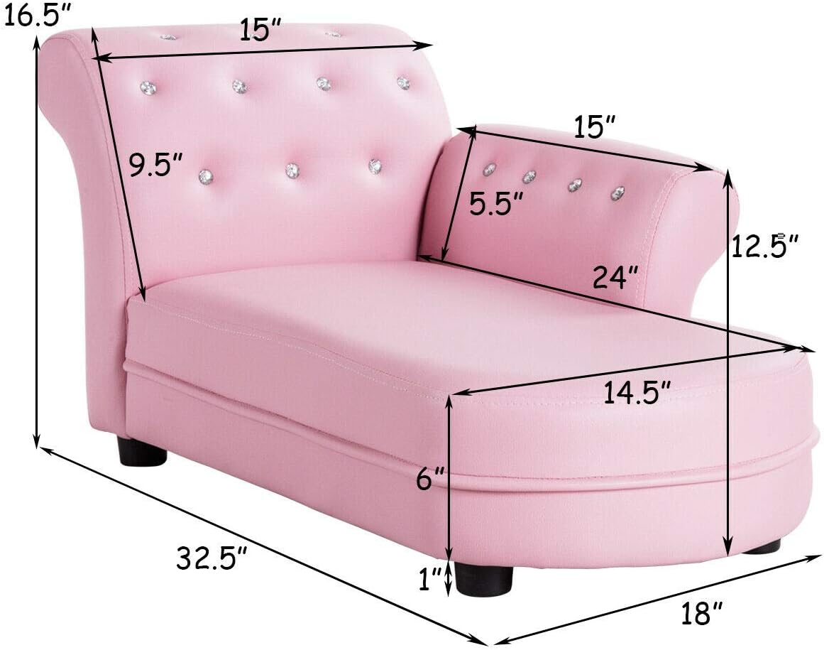 Couch, 2 in 1 Princess Double Seat Children's Sofa w/PU Leather Surface, Toddler Armrest