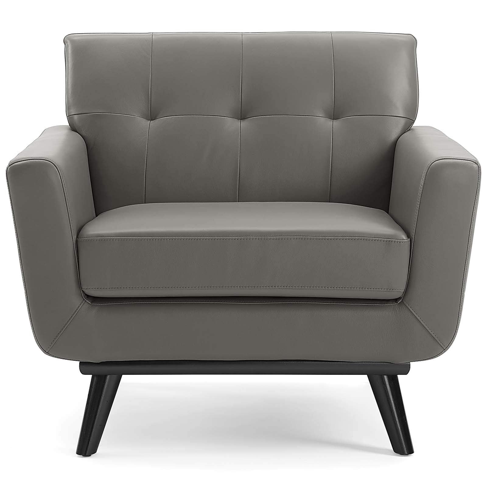 Engage Top-Grain Leather Living Room Lounge Accent Armchair in Gray