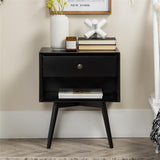 Ella Mid Century Modern 1 Drawer Solid Wood Nightstand, 1 Pack, Black