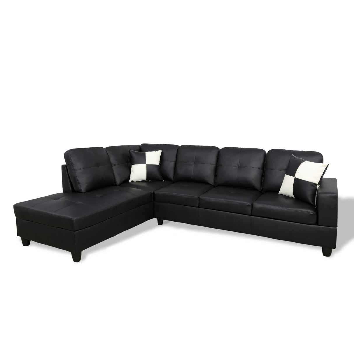 Genesis Sectional Sofa L-Shape-PU Leather, Left Facing, Black