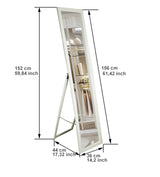 BD ART Floor Standing Full Lenght White Wooden Framed Mirror 61'' x 14'' Perfect for Bedroom, Dressing Room, Living Room