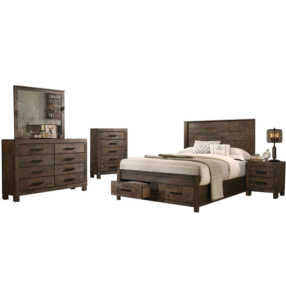 Woodmont Queen Bed 5-Piece Set, Rustic Golden Brown