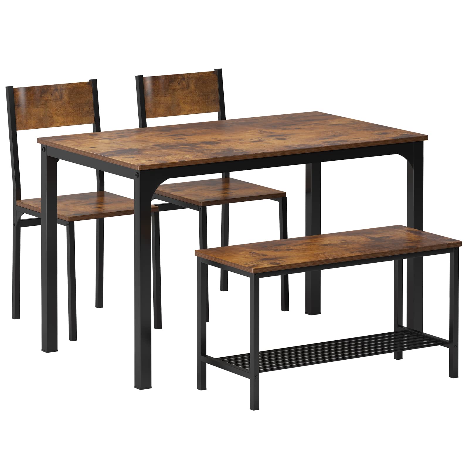 4 Piece Dining Table Set, Dining Room Set, Kitchen Dinner Table with Benches for 4