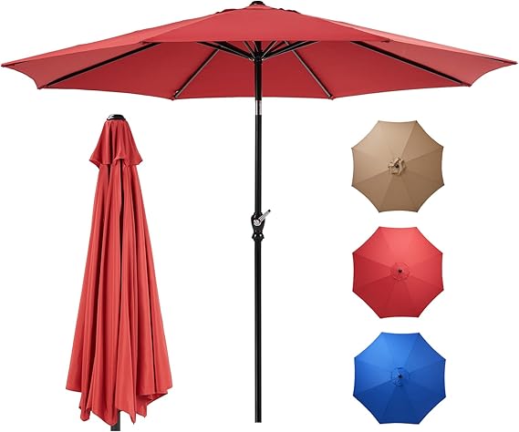 9FT Outdoor Patio Umbrella with Push Button Tilt and Crank