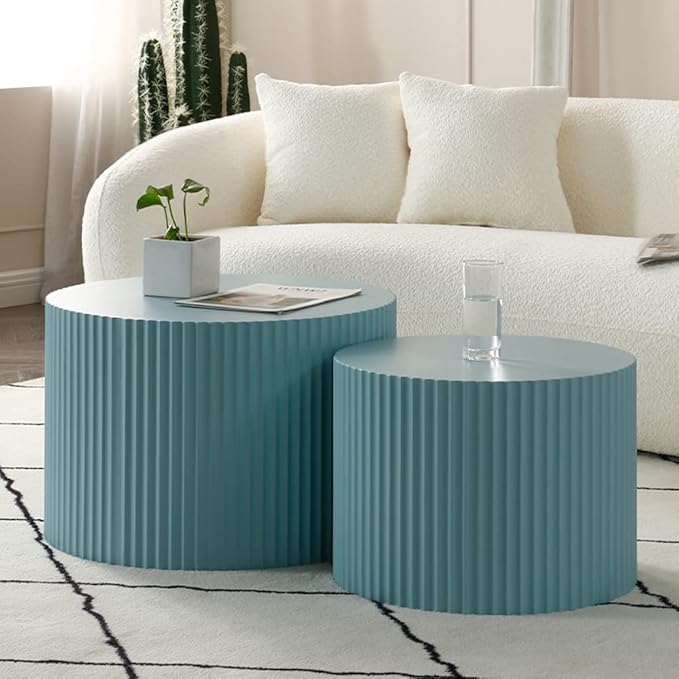White Round Coffee Table Set of 2, Nesting Coffee Tables for Living Room
