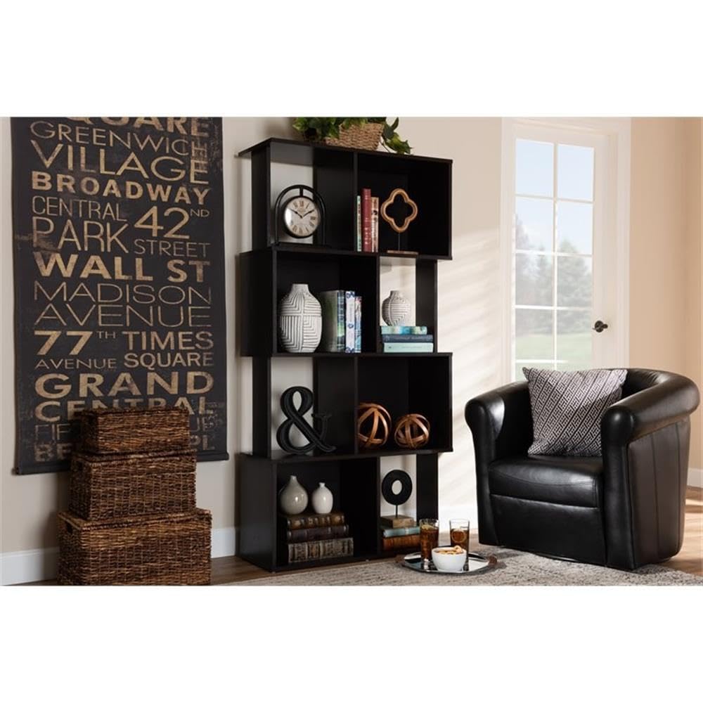 Riva Modern and Contemporary Dark Brown Finished Geometric Wood Bookshelf