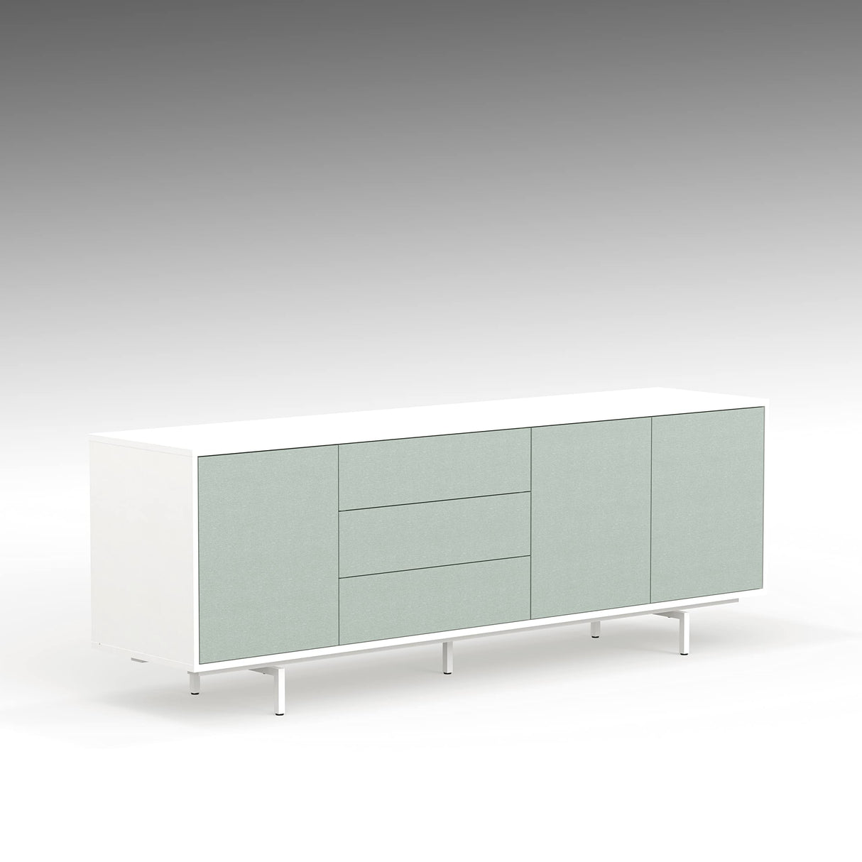 Glenwillow Home Atlas 78" x 28" Highboy Modern TV Stand Cabinet and Sideboard - White Frame, Jade Ocean Door/Drawers, White Base
