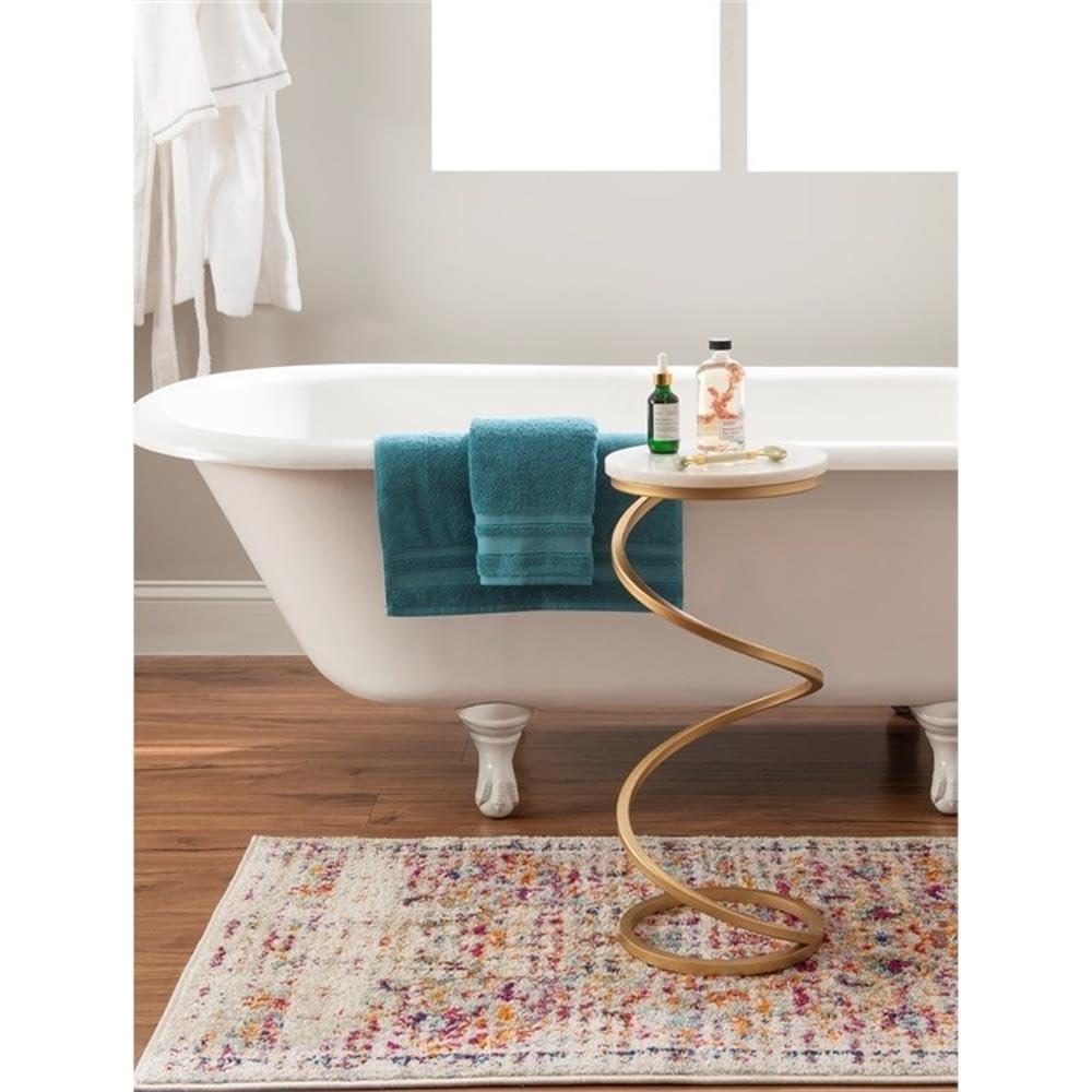 Round Modern Metal & Marble Drink Table w/Spiral Base in Gold/White