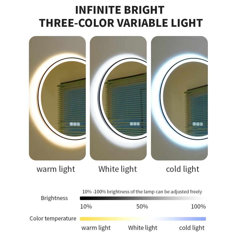 20-Inch Round LED Bathroom Mirror with Anti-Fog & Dimmable Lighting