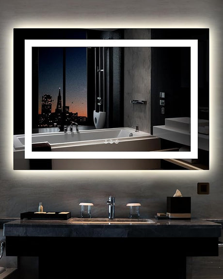 LED Bathroom Mirror 32"x 40" with Front and Backlight, Stepless Dimmable Wall Mirrors