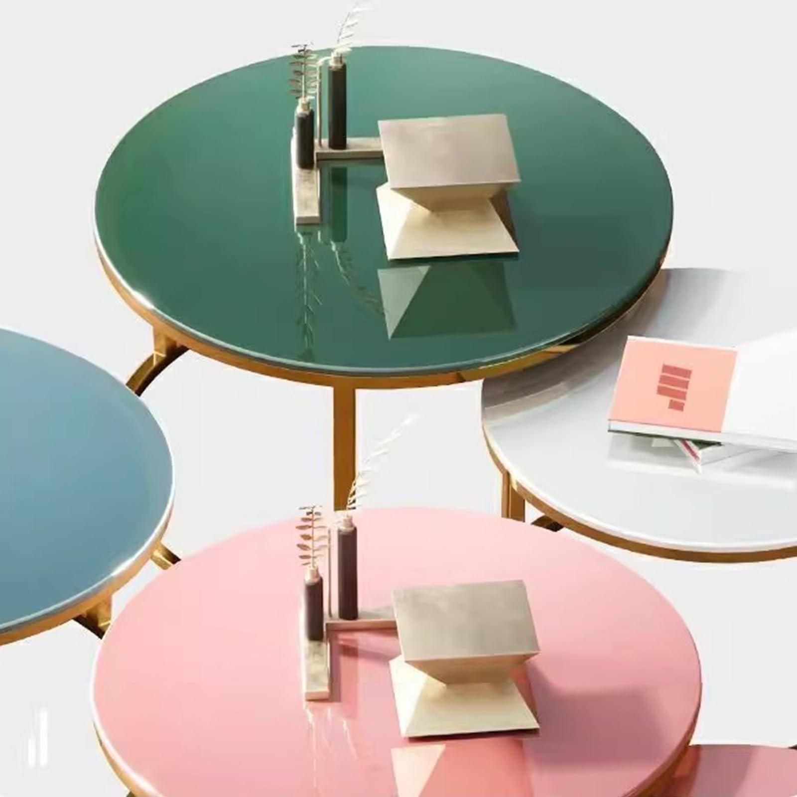 Color Tempered Glass Nesting Coffee Table Set of 2,Modern Round Side Tables