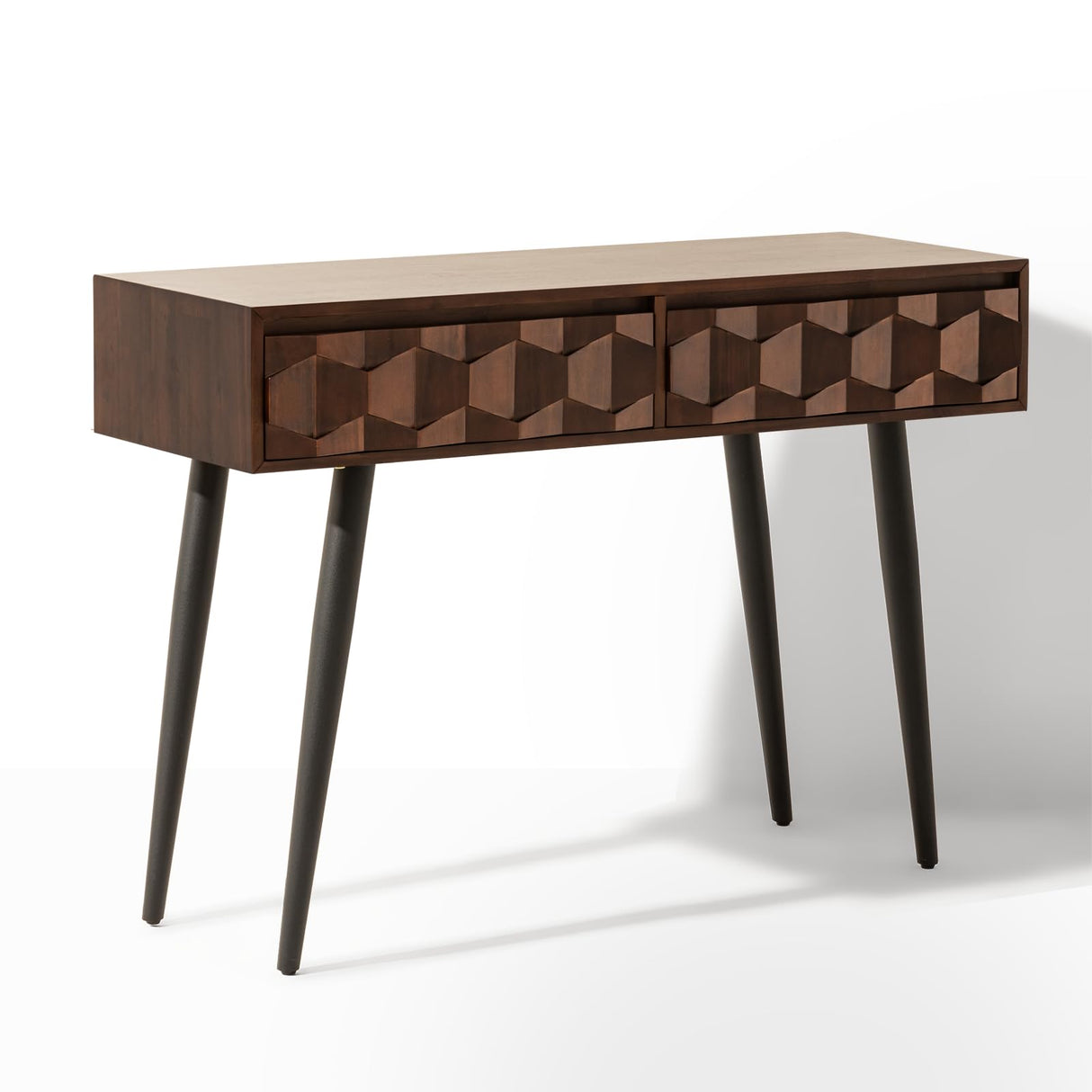 Console Modern Mid-Century 2 Drawers, Unique Geometric Design Sofa Table for Entryway,