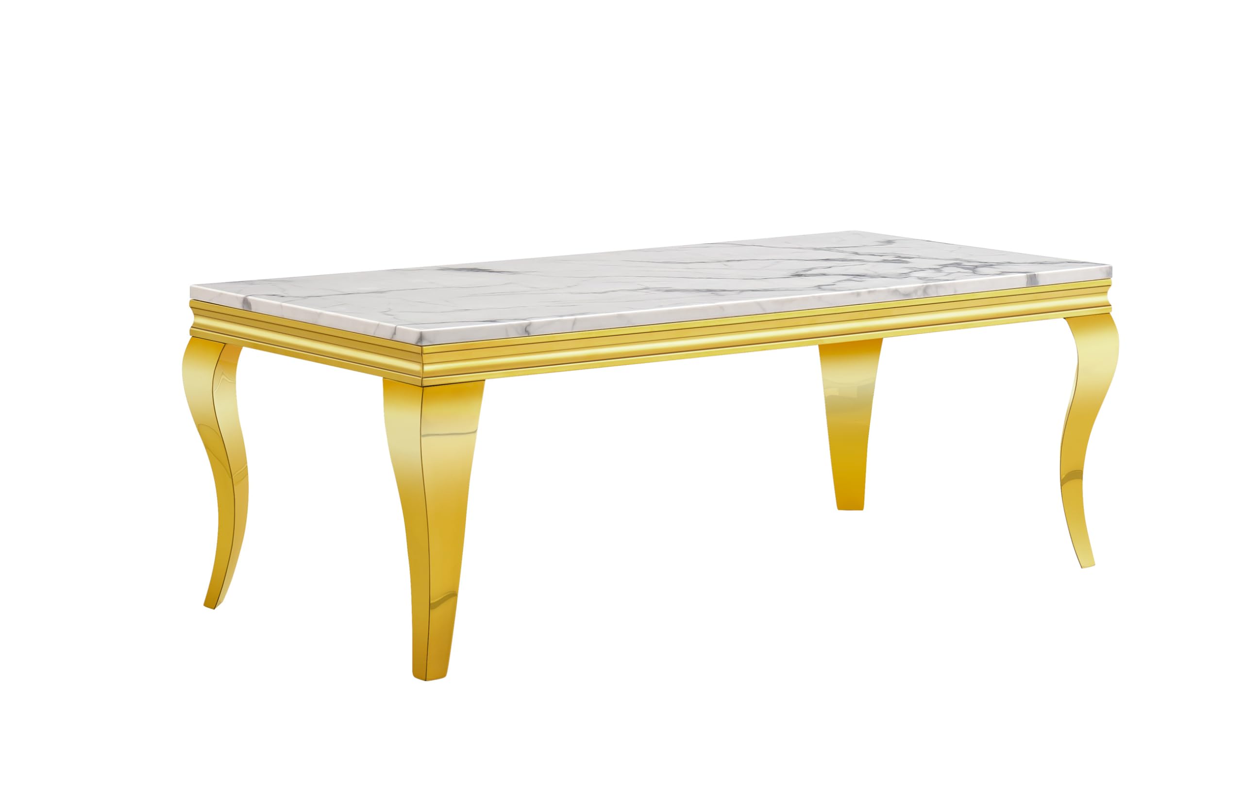 47" Coffee Table with White Marble Top, Modern Rectangle Faux Marble Coffee Table