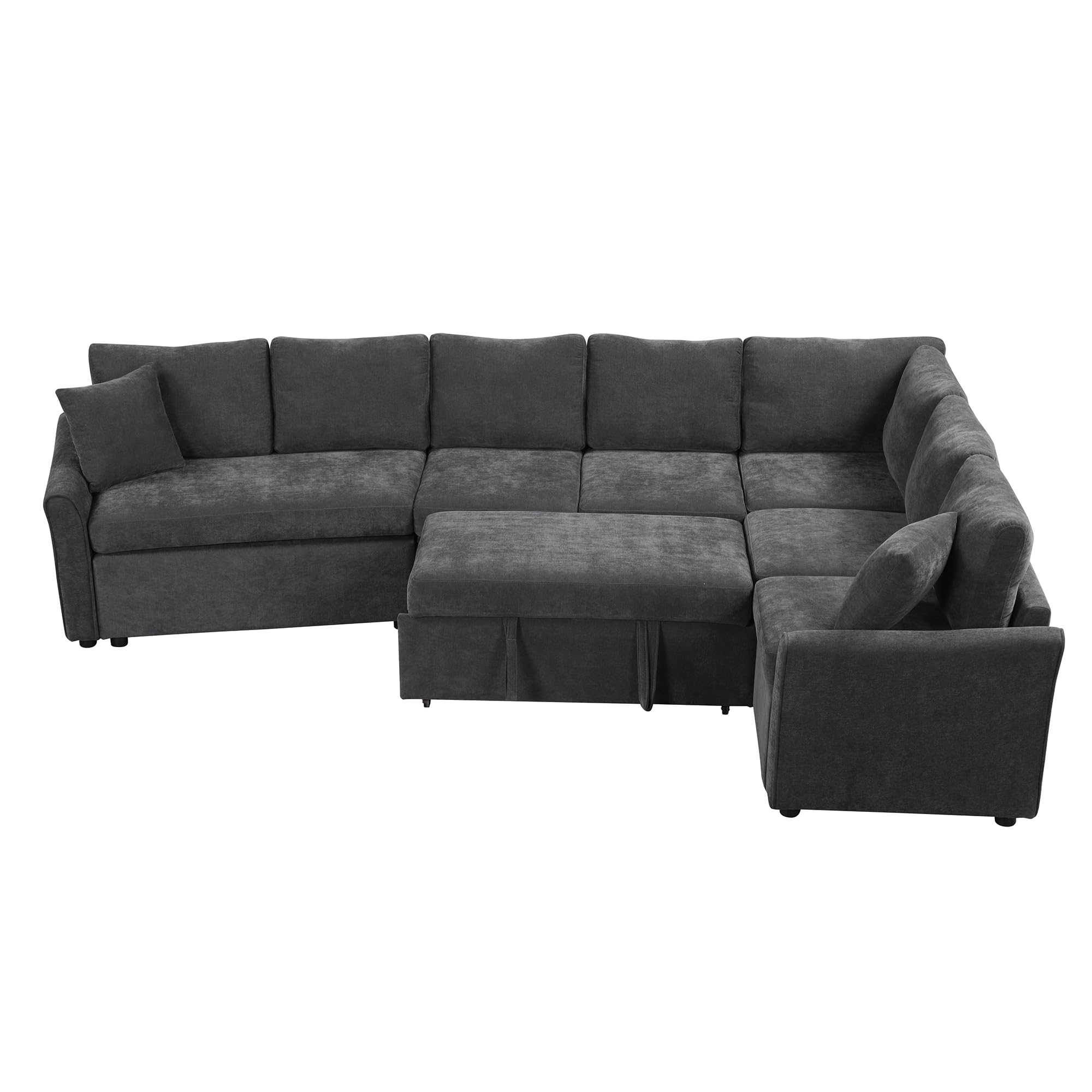 125" Pull Out Sleeper Sofa Bed with 2 Back Pillows,Oversized L-Shaped Sectional