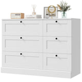 HOSTACK 6 Drawer Dresser, White Dresser for Bedroom, Wood Chest of Drawers, Wide Double Dresser, Modern Drawer Chest for Living Room, Entryway, Hallway, White