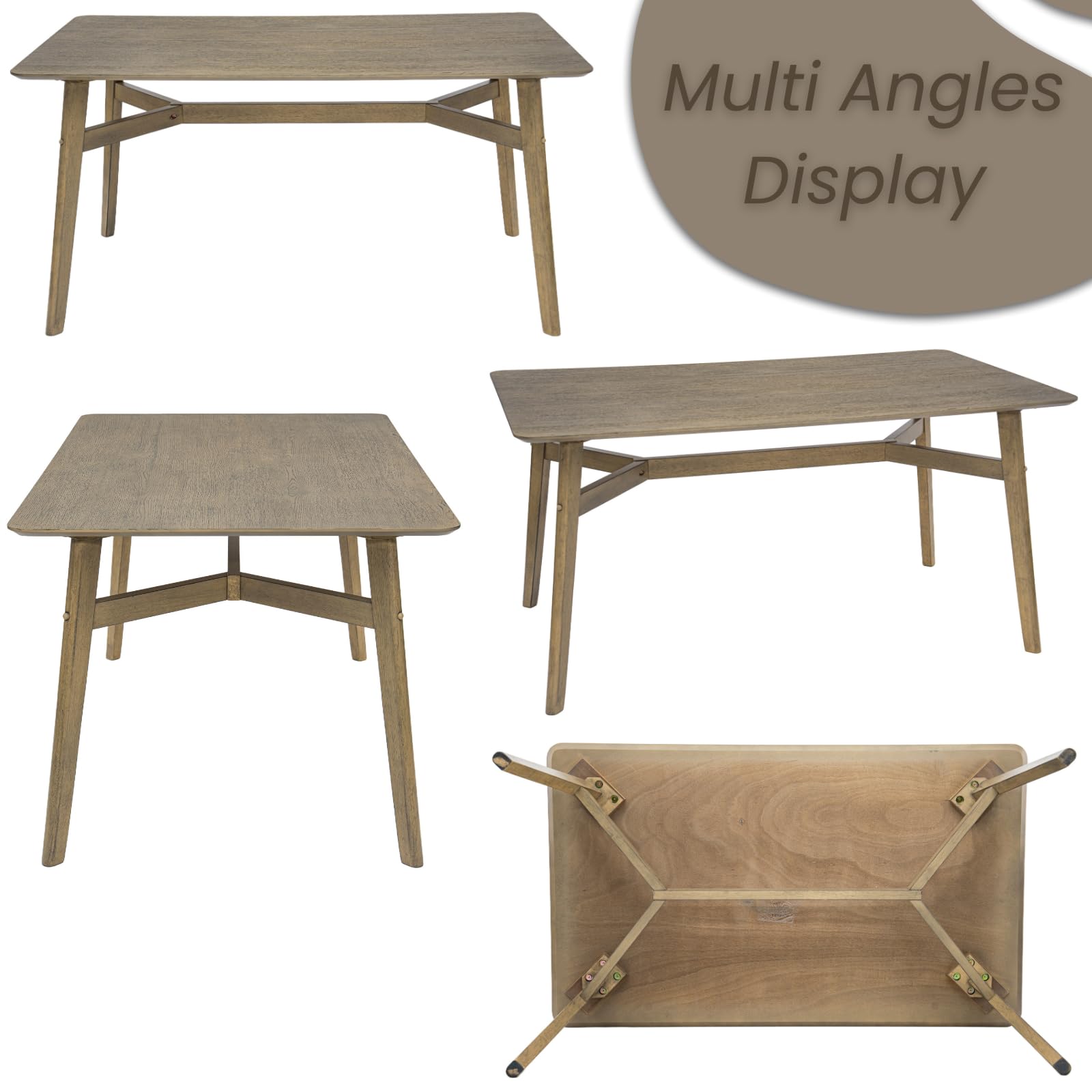 Modern Wooden Dining Table for 4-6 People - 59" Grey Rectangular