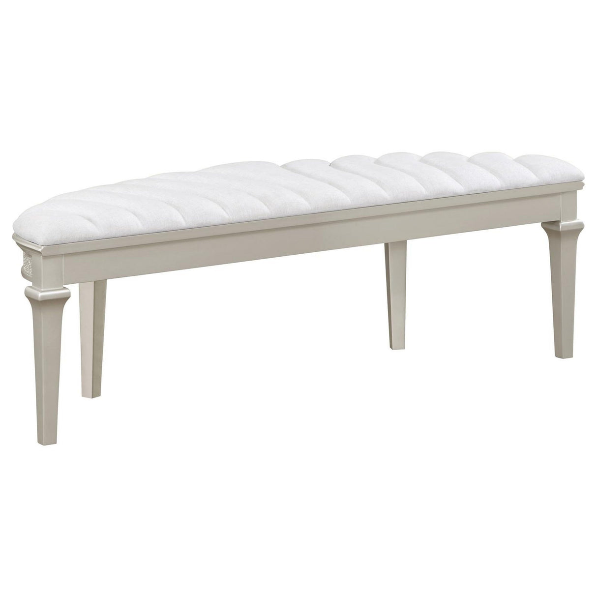 Nive 53 Inch Bench, Semiround Shape, Encrusted Faux Diamond, Silver Oak