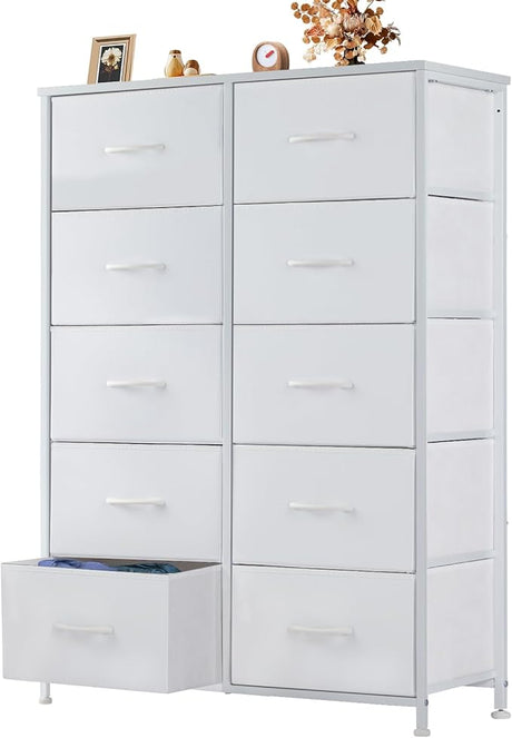 Dresser for Bedroom, Tall Dresser with 8 Drawers, Storage Tower with Fabric Bins, Double