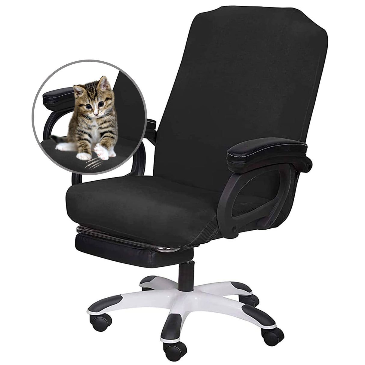 SARAFLORA Office Chair Cover- Large, Black- Removable Computer Cover for with Zipper Universal Rotating Desk High Back Seat Washable Protector Pets