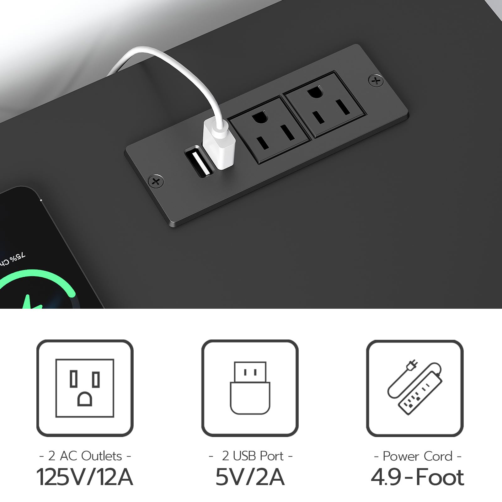 TV Stand with Power Outlet & LED Lights for 65" TVs