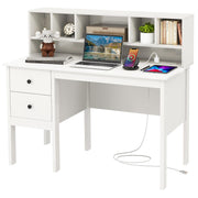 White Desk with Drawers & Hutch, Modern Home Office Desk Writing Study Desk