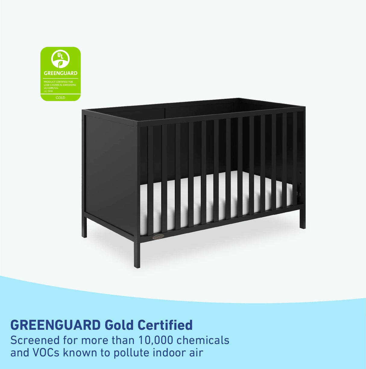 Theo Convertible Crib (Black) – GREENGUARD Gold Certified, Converts from Baby Crib to Toddler Bed and Daybed