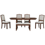 Harper & Bright Designs 6-Piece Dining Table Set for 6, 78inch Extendable Wood Rectangular Dining Table with Removable Leaf, Kitchen Table Set with 4 Upholstered Side Chair and Bench,Cherry