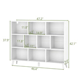 10 Cube Book Shelf with LED Lights, 3-Tier White Bookcase with Solid Wood Legs