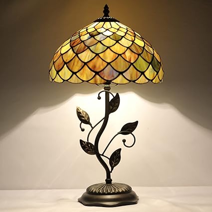 Tiffany Table Lamp, Stained Glass Lamp,Rose Desk Light W12H19