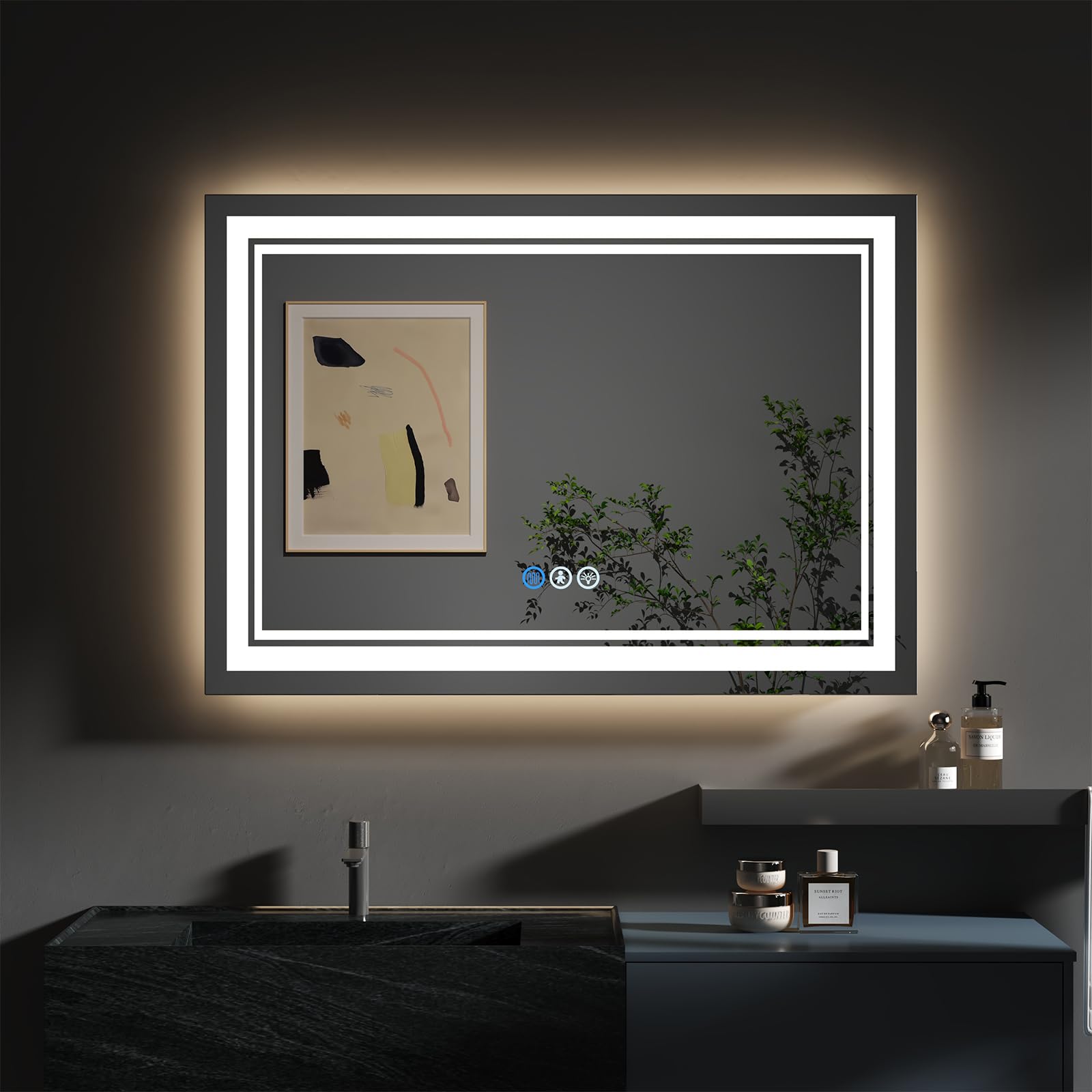 Led Bathroom Mirror with Lights 24x32 Inch,Human Body Sensing Lighted Bathroom