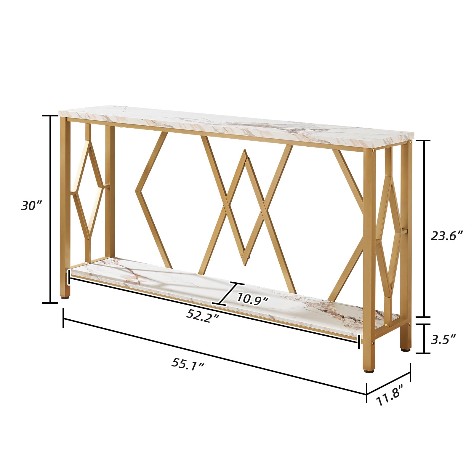 Gold Entryway Console Table with Faux Marble Top - 55 Inch Modern Sofa Table
