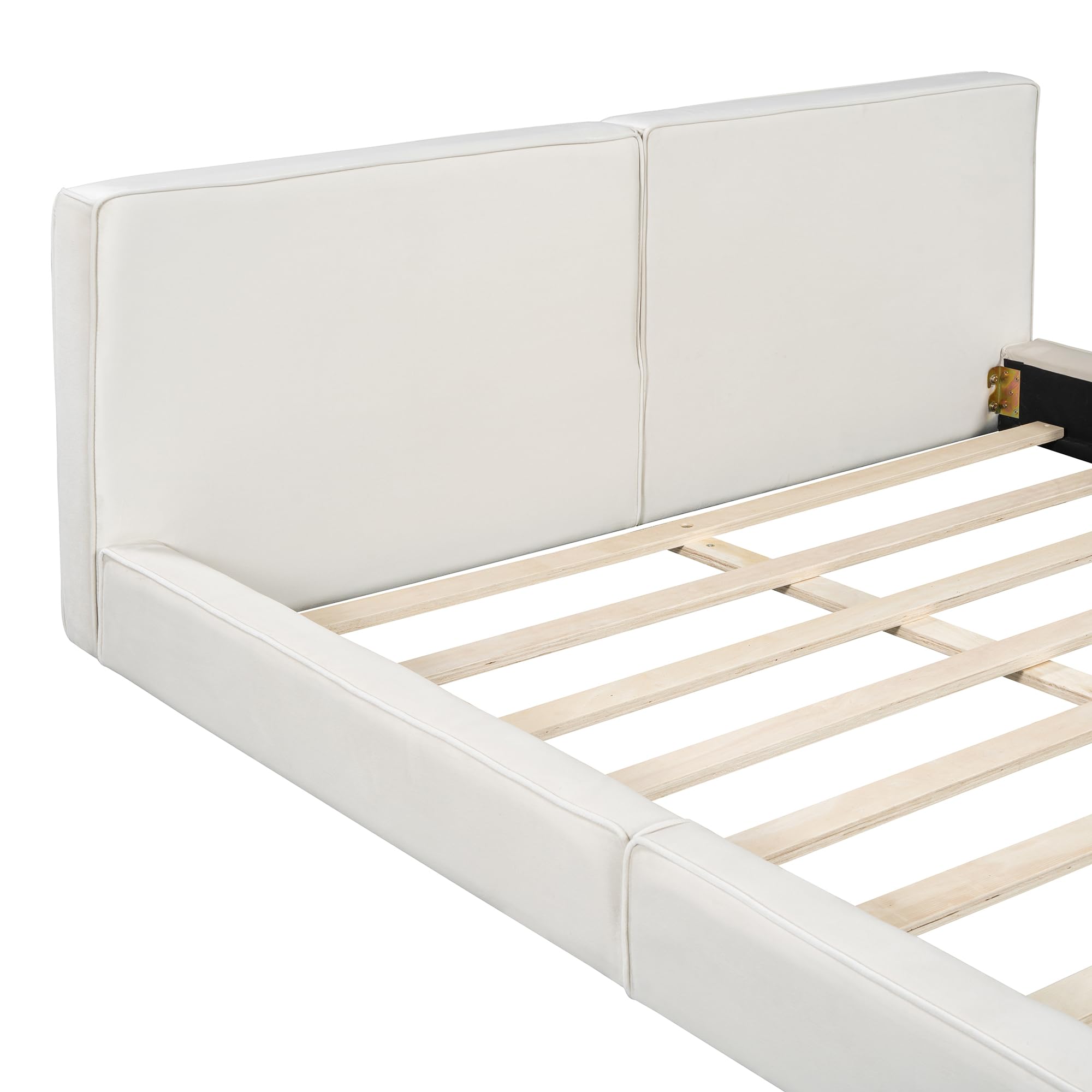 Upholstered Grounded Bed Platform Bed with Velvet Fabric