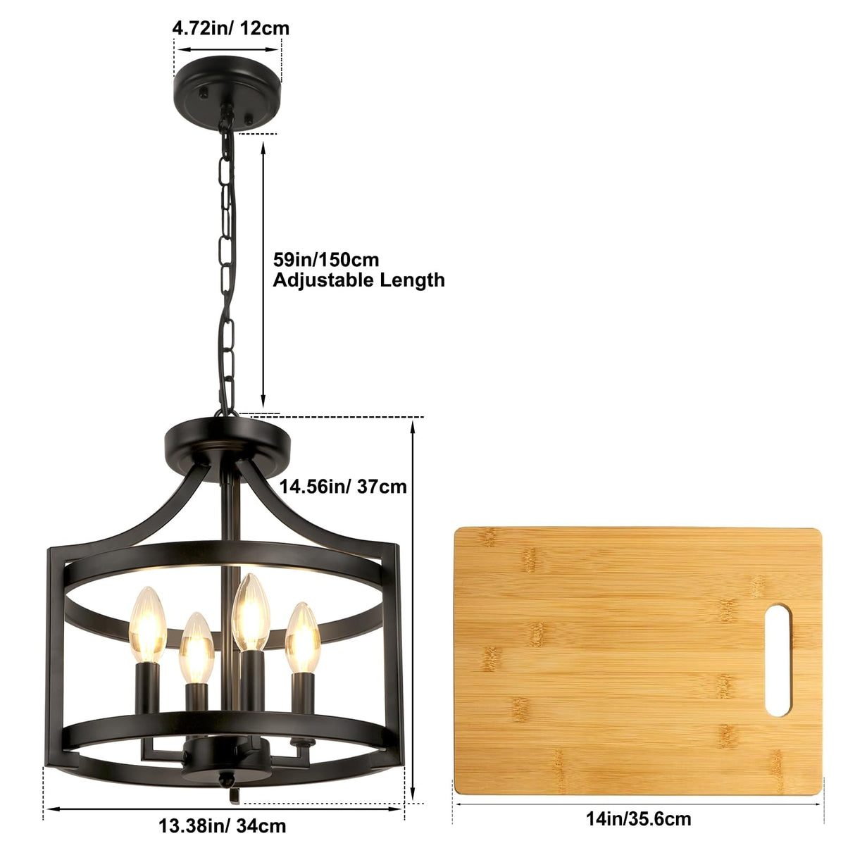 4-Light Farmhouse Chandelier - Black Semi Flush Mount Ceiling Light