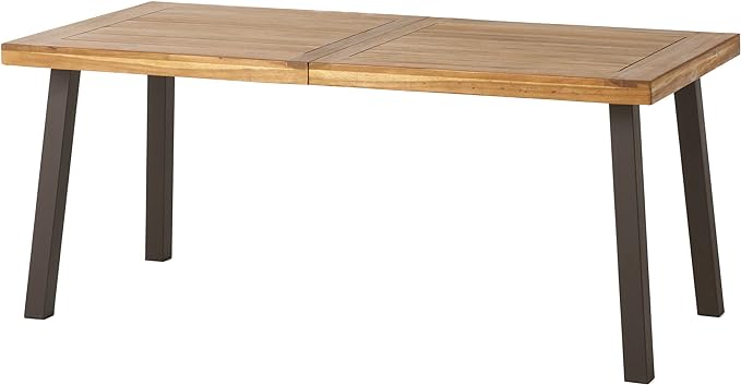 Della Acacia Wood Dining Table, Natural Stained with Rustic Metal,